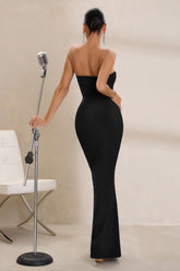 Black Bandeau Corset Thigh Split Maxi Dress